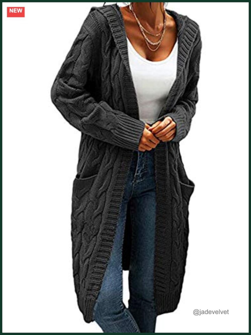 Hooded Open Front Cardigan Cable Knit Chunky Long Sweater Coat